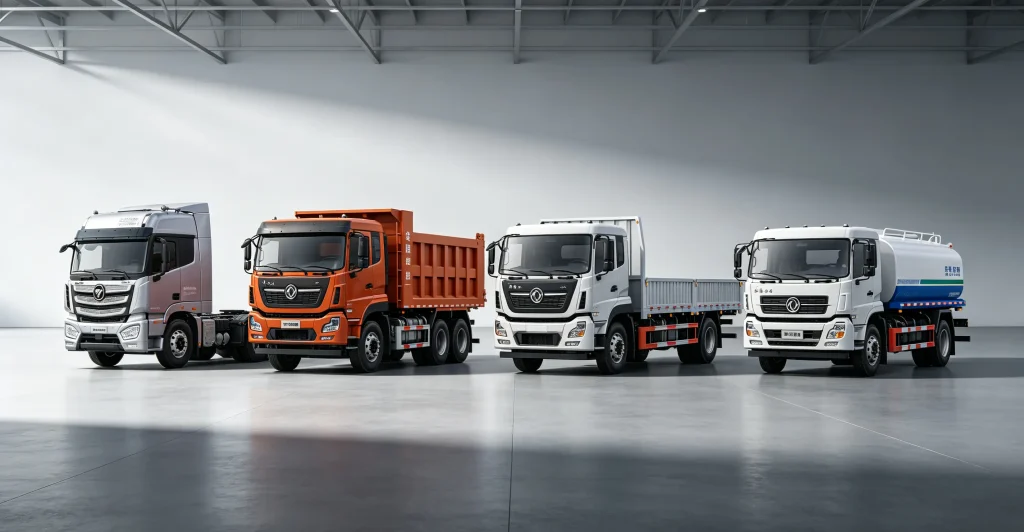 four-types-of-chinese-export-commercial-trucks-display