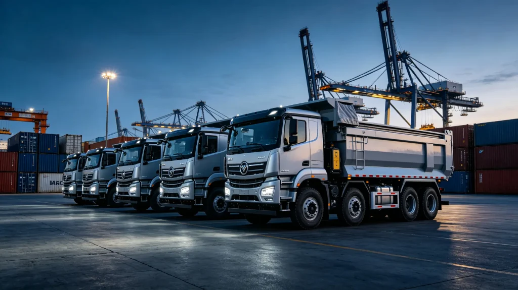 china-export-dump-trucks-fleet-at-port