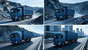 China heavy truck applications, HOWO mining truck, Shacman off-road truck, FAW logistics truck and Foton fleet truck